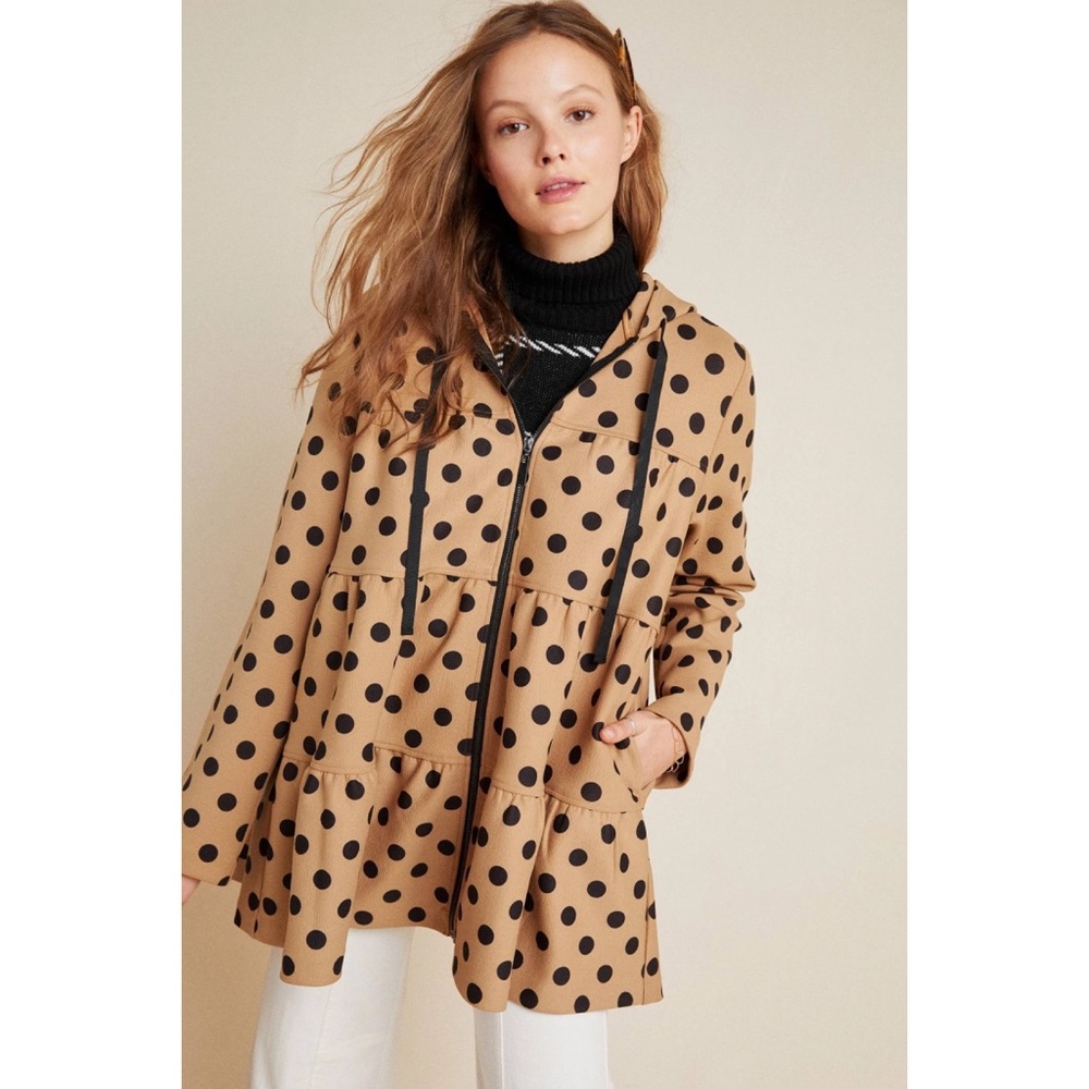 Eva Franco S Anthropologie Maybelle Polka Dot Tiered Coat Jacket Hooded Zip Up - Picture 11 of 13